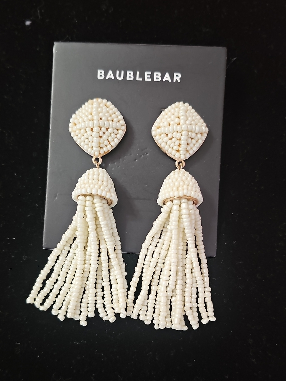BaubleBar Ivory Beaded Tassel Drop Earrings